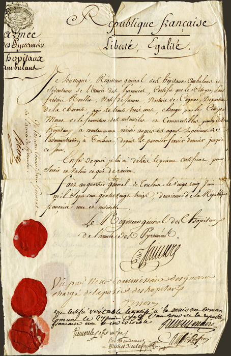 The license for cognac supply to the Grande Armée of Napoleon